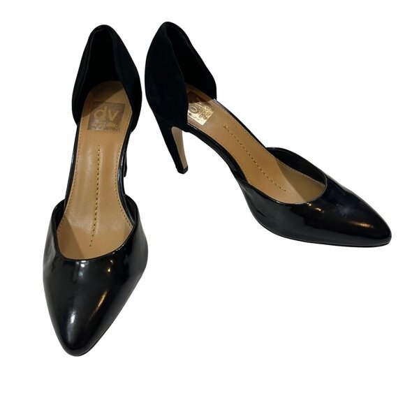 Dolce Vita heels women's 8.5 black leather patent toe suede heel gold toned - Picture 1 of 14